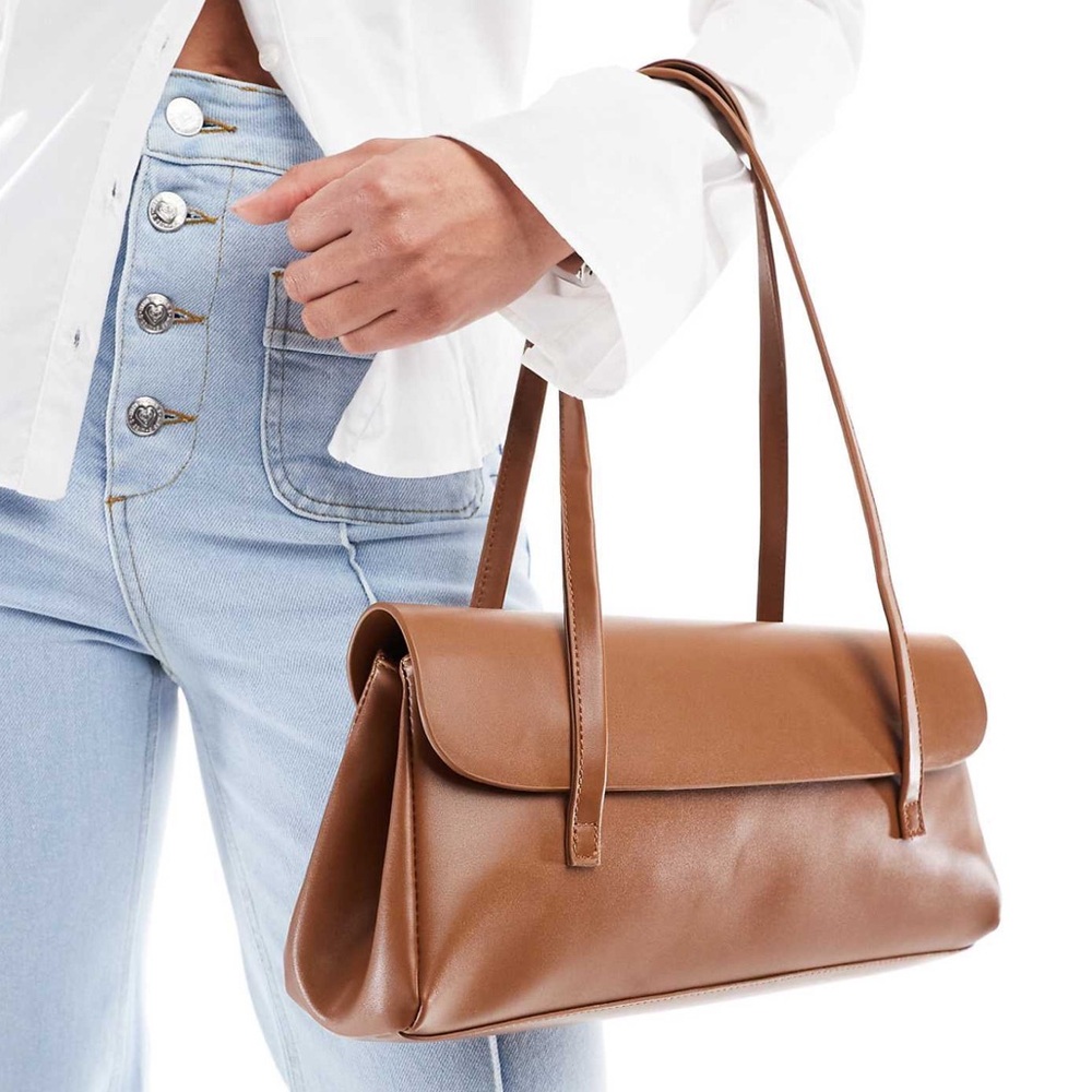 ASOS - tan brown flap shoulder bag elongated faux leather purse